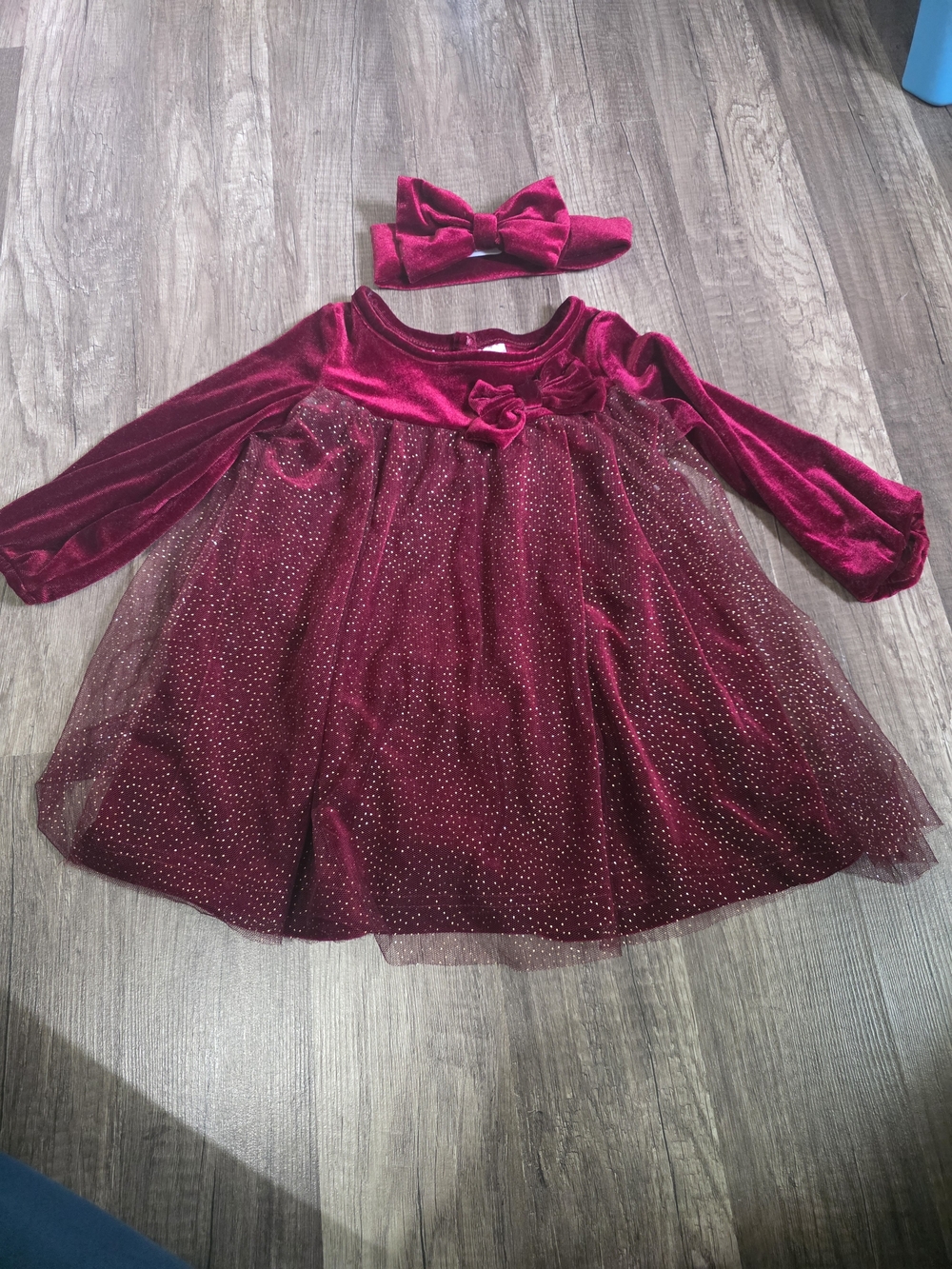 Baby Starters Burgundy Velvet Tulle Dress with Headband